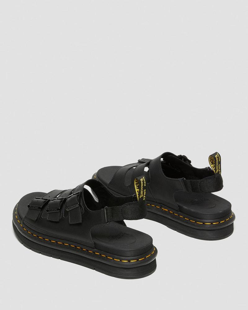 Men's Dr Martens Soloman Men's Leather Strap Sandals Black | AU 641CTV